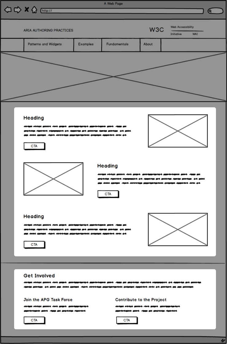 Screenshot of a wireframe of how the homepage looked after